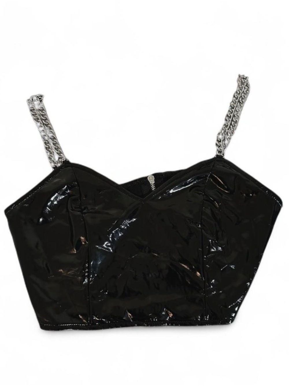 Black Patent Chain-Strap Crop Top